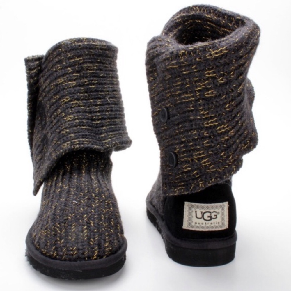 Ugg Classic Cardy Knit boots black & gold size 10